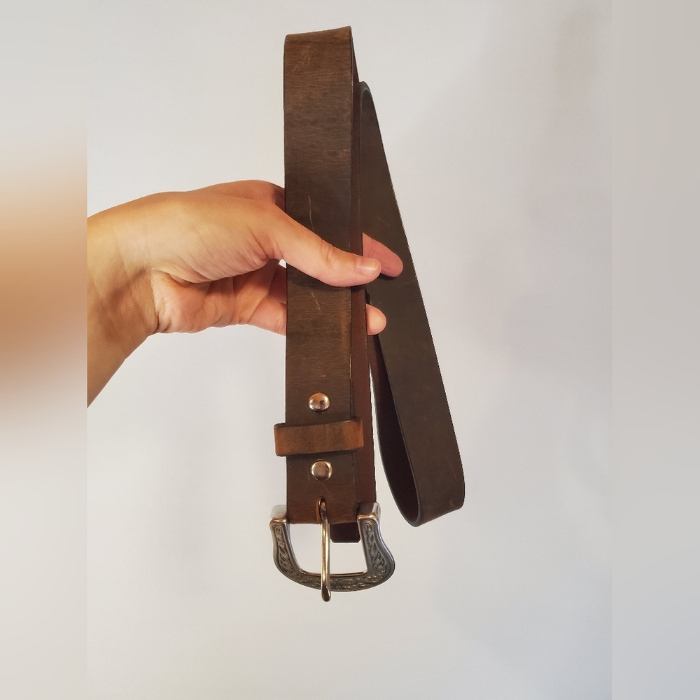 Genuine Tooled Leather And Silver Buckle Belt